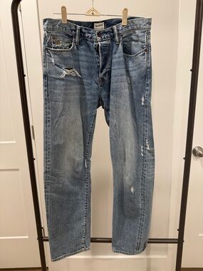 Todd Snyder Distressed Slim Straight Blue Denim Jeans